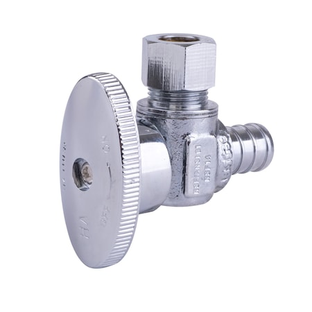 Hausen 1/2-inch PEX Barb x 3/8-inch Compression Outlet 1/4-Turn Angle Water Stop; cUPC/ANSI/NSF Certified HA-SS102-1